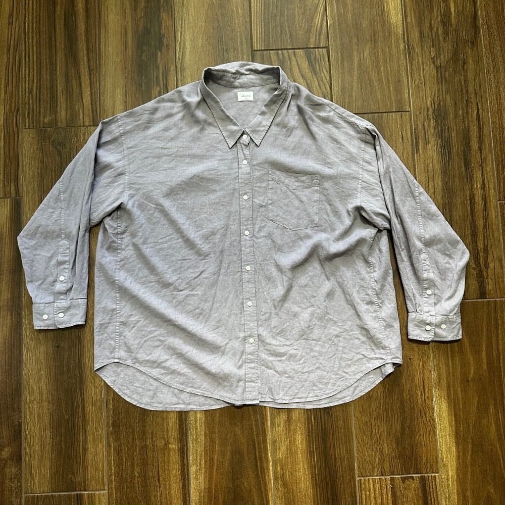 Wilfred Free Aritzia Linen Blend Oversized Button Down Shirt Purple Grey L 97084